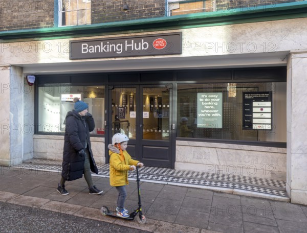 Newly opened banking hub service in the the Thoroughfare, Woodbridge, Suffolk, England, UK