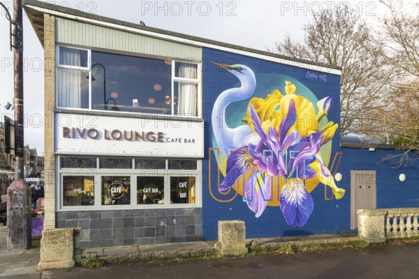 Mural painting UNITY by Sophie Mess, Rivo Lounge, Public Art Chippenham, Chippenham, Wiltshire, England, UK created autumn 2025