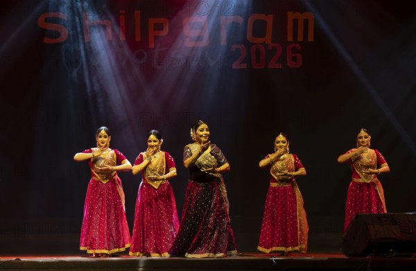 Artists perform a classical dance during a cultural evening program at Shilpgram Mohotsav 2026 in Guwahati, India, on 21 January 2026