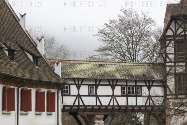 Fachwerk, Verbindungsgang, Protestant Seminary, Blaubeuren, Swabian Jura, Baden-Württemberg, Germany