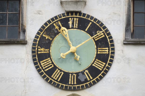 Large watch with gold-plated dial, Protestant Seminary, Blaubeuren, Swabian Jura, Baden-Württemberg, Germany