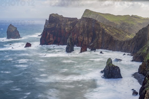 Long exposure of rock formations in the Atlantic Ocean, volcanic peninsula, Ponta de São Lourenço, Ponta de Sao Lourenco, rocky coast, Punta de San Lorenzo, Madeira, Portugal