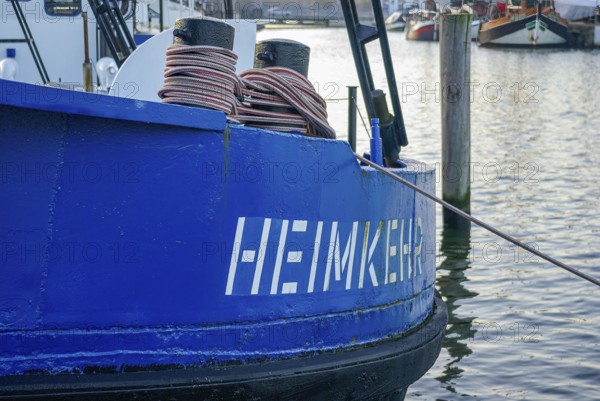 The HEIMKEHR piling boat, built in 1901, is now moored in the museum port of the Hanseatic City of Greifswald, Mecklenburg-Western Pomerania, Germany