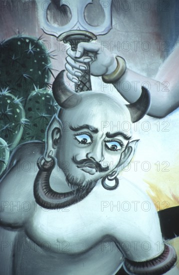 Naraka, depiction of Buddhist hell in a temple in Bangkok. A type of hell or underworld called Narak or Naraka is also found in Hinduism, Sikhism, and Jainism. Yama, the Tibetan Buddhist lord of the Hell Empire, also made his first appearance in the Vedas. Buddha, Buddhism, religion, Bangkok, Thailand, Southeast Asia