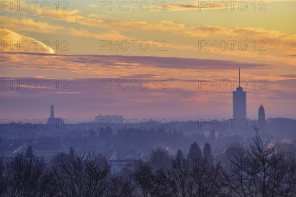 Winter sunrise over Augsburg, Bavaria, Germany