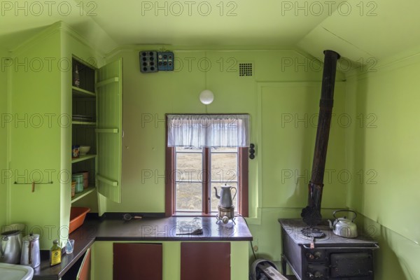 1963 interior of the Green House museum, original småhus from 1918 at Ny-Alesund, Oscar II Land, Svalbard, Spitsbergen, Norway