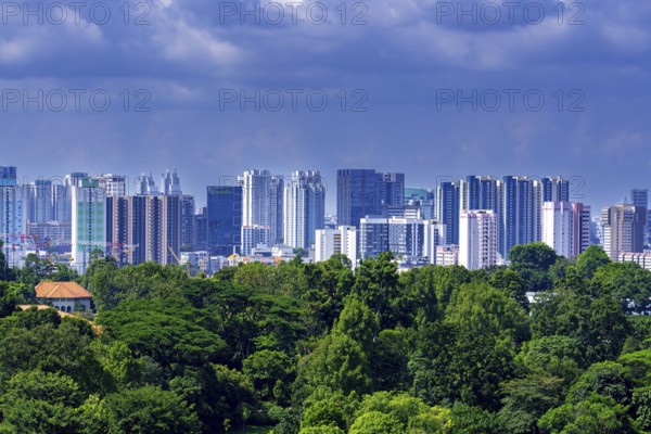 Skyline showing residential high-rise office buildings, hotels and skyscrapers with flats and apartments in the city Singapore, Southeast Asia