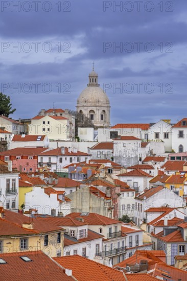 View over rooftops, apartments and the National Pantheon in Alfama, oldest neighborhood in the city Lisbon, Lisboa, Portugal