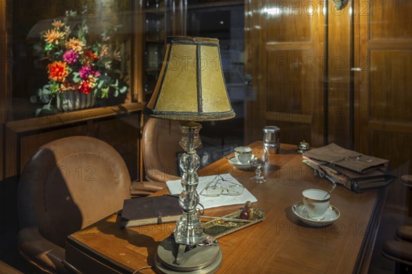 1930s interior of the Royal Belgian carriage at Train World, railway museum in Schaerbeek, Schaarbeek, Belgium