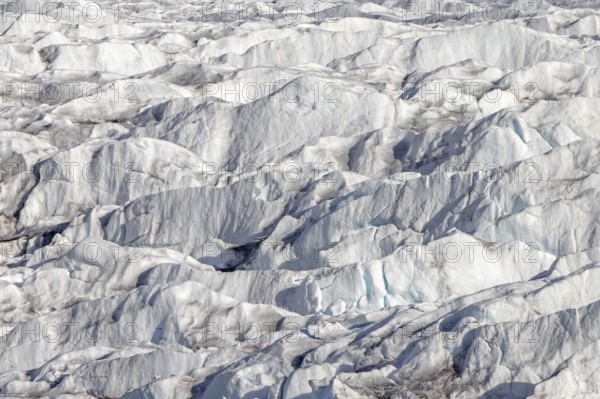 Aerial view over Monacobreen, glacier in Haakon VII Land which debouches into Liefdefjorden, Spitsbergen, Svalbard, Norway