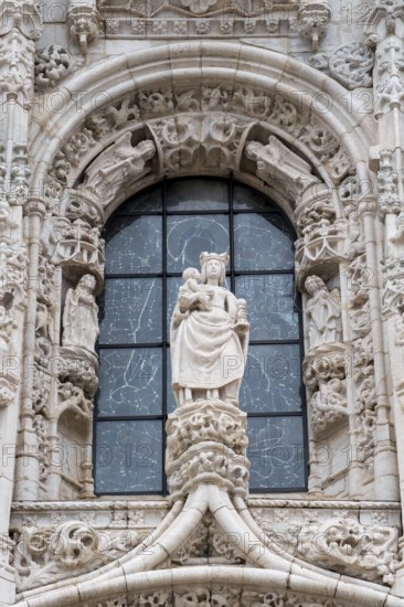 Ornate south portal of the Hieronymites Monastery / Mosteiro dos Jerónimos in Manueline style in Santa Maria de Belém, Lisbon / Lisboa, Portugal