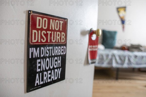 Denver, Colorado - A 'Do Not Disturb' sign on the door of a boy's bedroom
