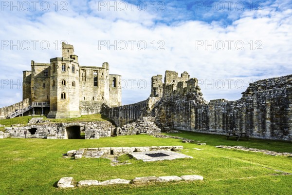 Ruins of Warkworth Castle, River Coquet, Warkworth, Northumberland, England, UK
