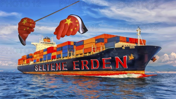 Symbolic image, conductor from China, export rare earths, Germany, EU, European Union, Hamburg-Port, Port International, economic relations, protectionism, surveillance, social spider web, trade dispute, punitive tariffs, economic war, international markets, East-West conflict, hegemony, global economy, dominance, espionage, social media, social networks, GDPR General Data Protection Regulation, data collection, data sale, security, Tiktok, Huawei