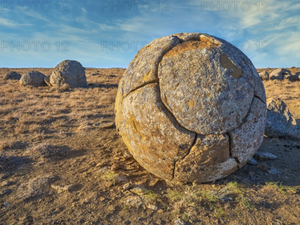 The large spherolites (concretions) at Torysh, with over 500–600 spheres of various sizes covering approximately 2–3 km² of terrain in the Valley of Balls, Mangystau region, Kazakhstan, Central Asia