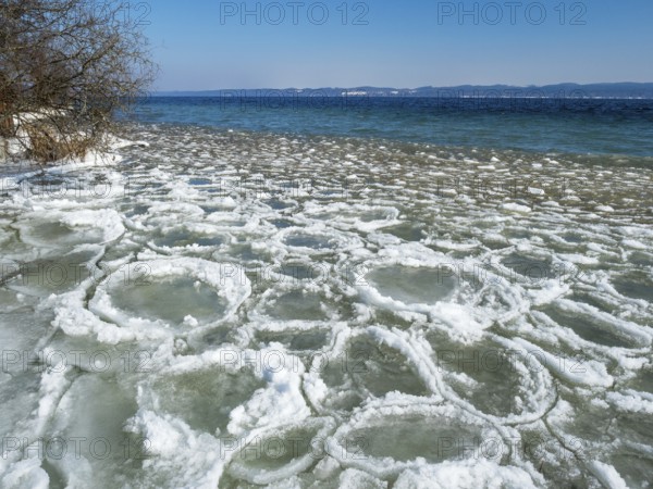 Pancake ice cream at Starnberger See near Bernried, Fünfseenland, Upper Bavaria, Germany