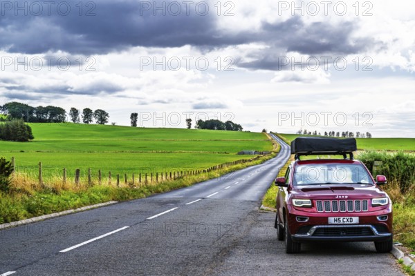 4x4 car trip with roof tent on the Scottish wilderness, Scotland, United Kingdom