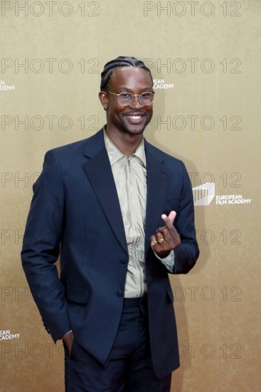 Akinola Davies Jr arriving for the European Film Awards at the House of World Cultures in Berlin on 17.01.2026