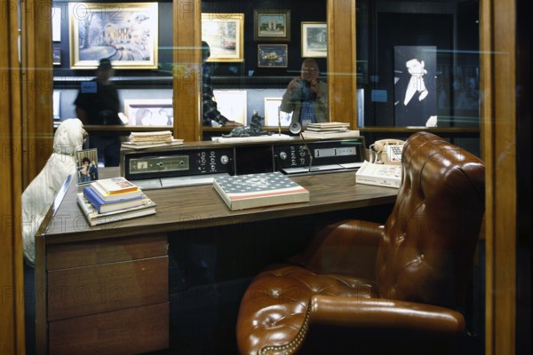 Elegant office with leather armchair and artwork in Graceland, Memphis, Tennessee, USA