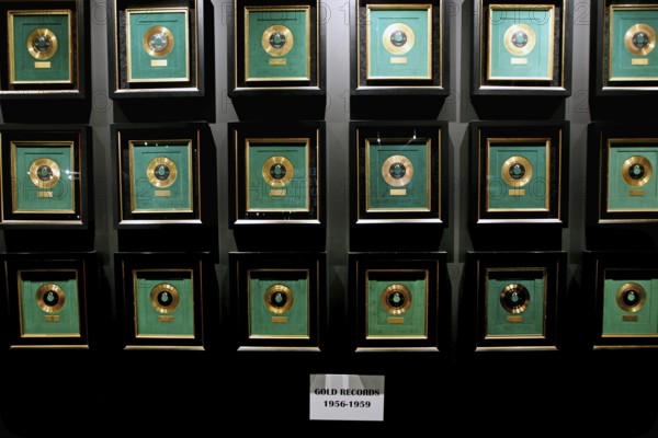 Set of gold records on a museum wall, Memphis, Tennessee, USA