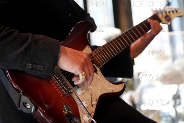 Close-up of musician playing a guitar, Nashville, Tennessee, USA