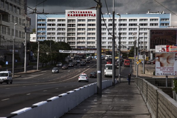 Urban street with hotel in background, Kaliningrad, Russia