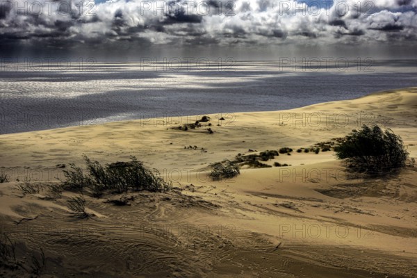 Extensive sand dunes of the Curonian Spit at Ephas Height under dramatic skies, Curonian Spit, Russia
