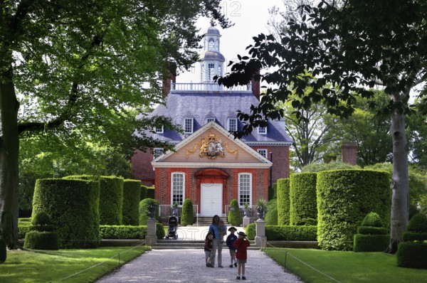 View from the garden of the governor's palace in Williamsburg, lively with visitors, Williamsburg, Virginia, USA