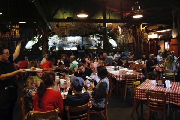 Lively Prejean's restaurant with guests having dinner in a relaxed atmosphere, Lafayette, Louisiana, USA