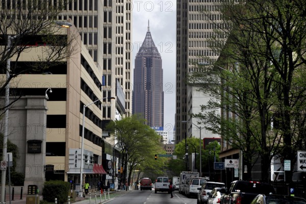 The hustle and bustle of the streets of Downtown Atlanta with modern buildings, Atlanta, Georgia, USA