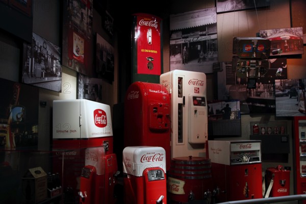 Old Coca-Cola vending machines in the exhibition area of the museum in Atlanta convey nostalgia, Atlanta, Georgia, USA