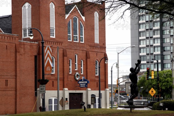 Brick building and statue in Atlanta, important for Martin Luther King Jr, Atlanta, Georgia, USA