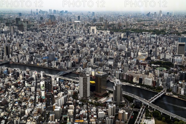 Wide-ranging view of the dense buildings of Tokyo, Tokyo, Sumida, Japan