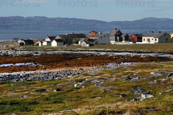 Small village near Vadsø with a view of the sea, Vadsø, Finnmark, Norway
