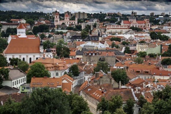 Panorama of Old Vilnius with view of Gediminas and Bernardinu Streets, Vilnius, Lithuania
