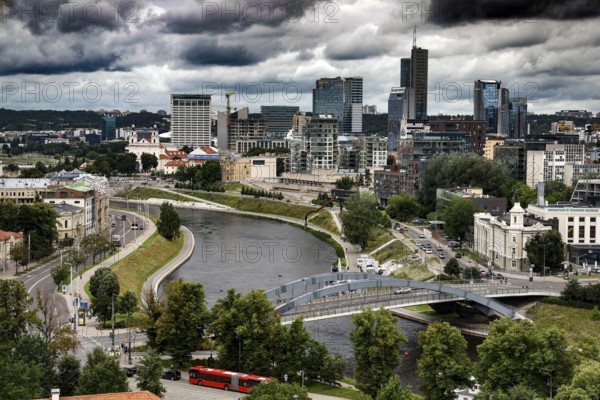 View from Gediminas Hill to the financial and business center on the banks of the Neris, Vilnius, Lithuania