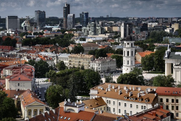 View of Cathedral Square and urban center from St. John's Church Tower, Vilnius, Lithuania
