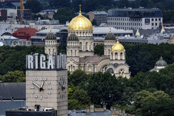 Panorama of Riga with view of Nativity Cathedral and other distinctive buildings, Riga, Latvia, Latvia