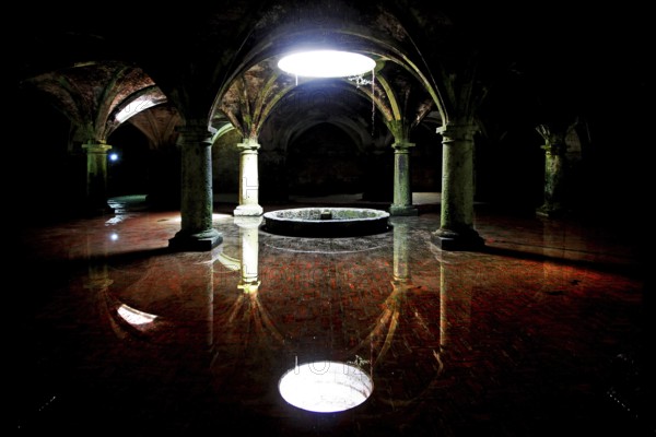 Atmospheric cistern in the Cité Portugaise of El Jadida with water reflection, El Jadida, Casablanca-Settat, Morocco