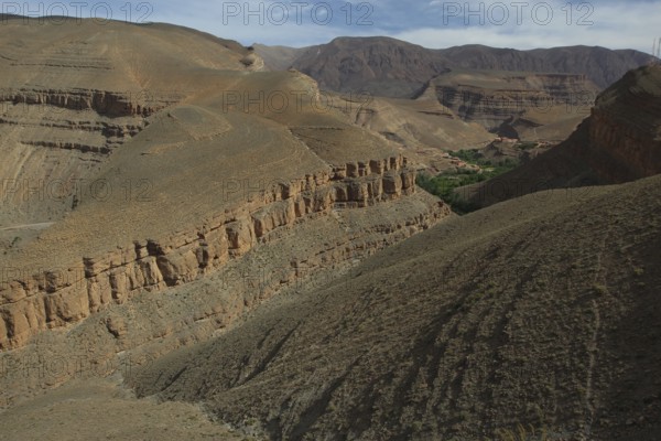 Geological structures of the Dadès Gorge in a low-vegetation area, Dadès Gorge, Morocco
