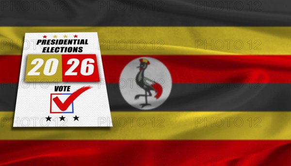 Uganda presidential elections with flag in the background. Uganda presidential vote 2026