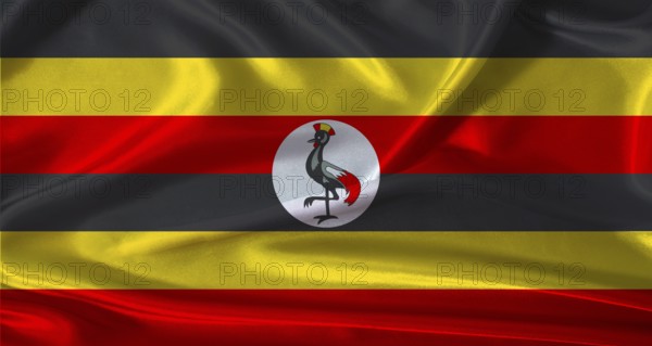 National flag of Uganda with cloth texture. Uganda flag with realistic texture background