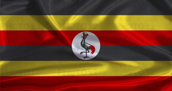 Uganda flag with cloth textured background. National flag of Uganda with realistic texture