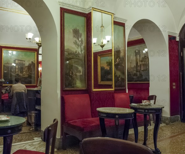 Interior view partial view of in Historic Ancient Antico Caffè Caffe Greco di Roma from 1760, Rome, Lazio, Italy