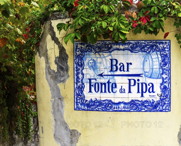 Blue tile sign for Fonte Pipa Bar in Sintra, Lisbon, Portugal