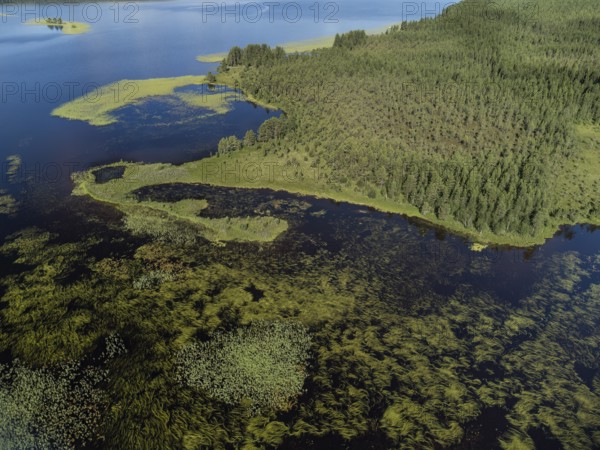Hoting, Jämtlands län, Sweden, view from above of a lake with islands and wooded surroundings, aerial view