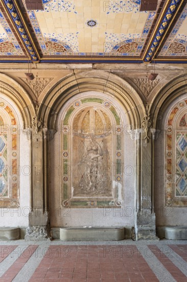 Wall paintings and Minton encaustic tiles, Bethesda Terrace, Central Park, Manhatten, New York City, USA