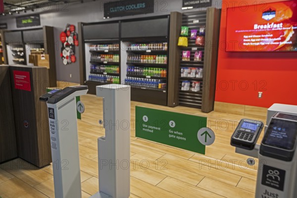 Detroit, Michigan USA - 14 January 2026 - The Motor City Mart convenience store at the Detroit Auto Show uses Amazon's 'Just Walk Out' technology to avoid check-out clerks