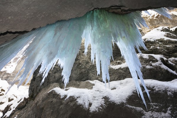 Icicles in the Partnachklamm near Garmisch-Partenkirchen, Werdenfelser Land, Upper Bavaria, Germany