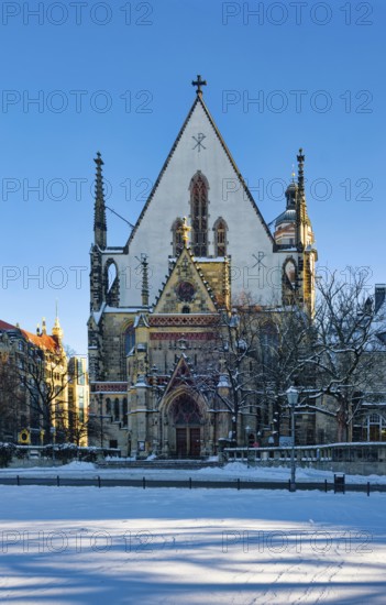 Historic St. Thomas Church, place of work of Johann Sebastian Bach, Protestant Church, Thomaner, in winter when there is snow